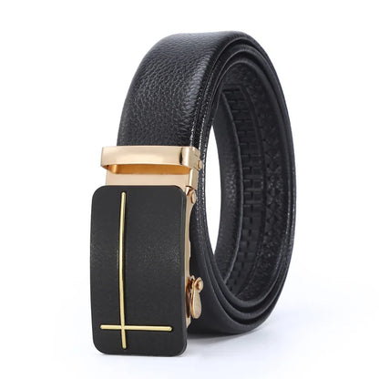 High Quality Men's PU Leather Business Belt with Golden Automatic Buckle