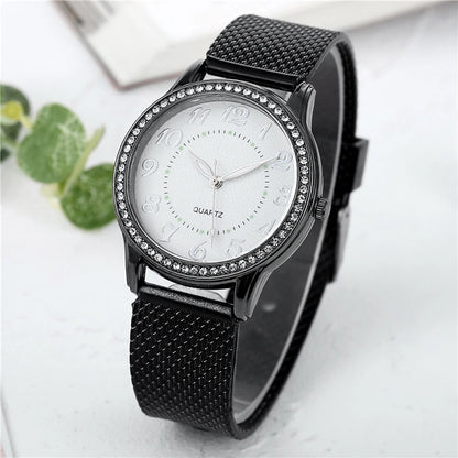 Luxury Women’s Watch with Mesh Band & Inlaid Crystals