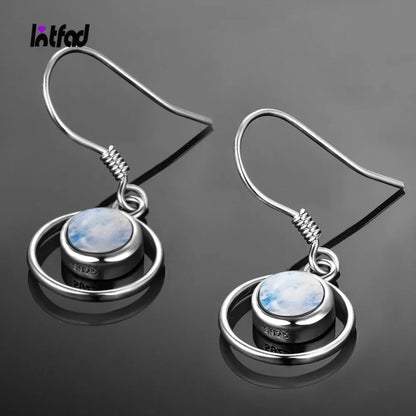 Sterling Silver 925 Round Moonstone Drop Earrings