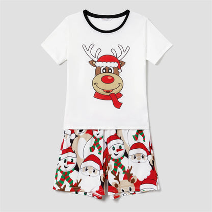 Family Matching Christmas Pajamas – Short-Sleeve Graphic Tee & Shorts Set