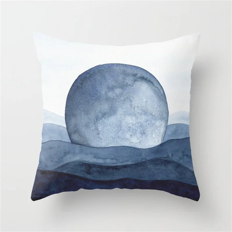 Blue Ink Geometric Cushion Cover – Heart Round Sofa Pillowcase