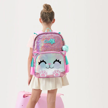 3 pcs Cute Pink Cat Backpack Set for Girls – Sequined