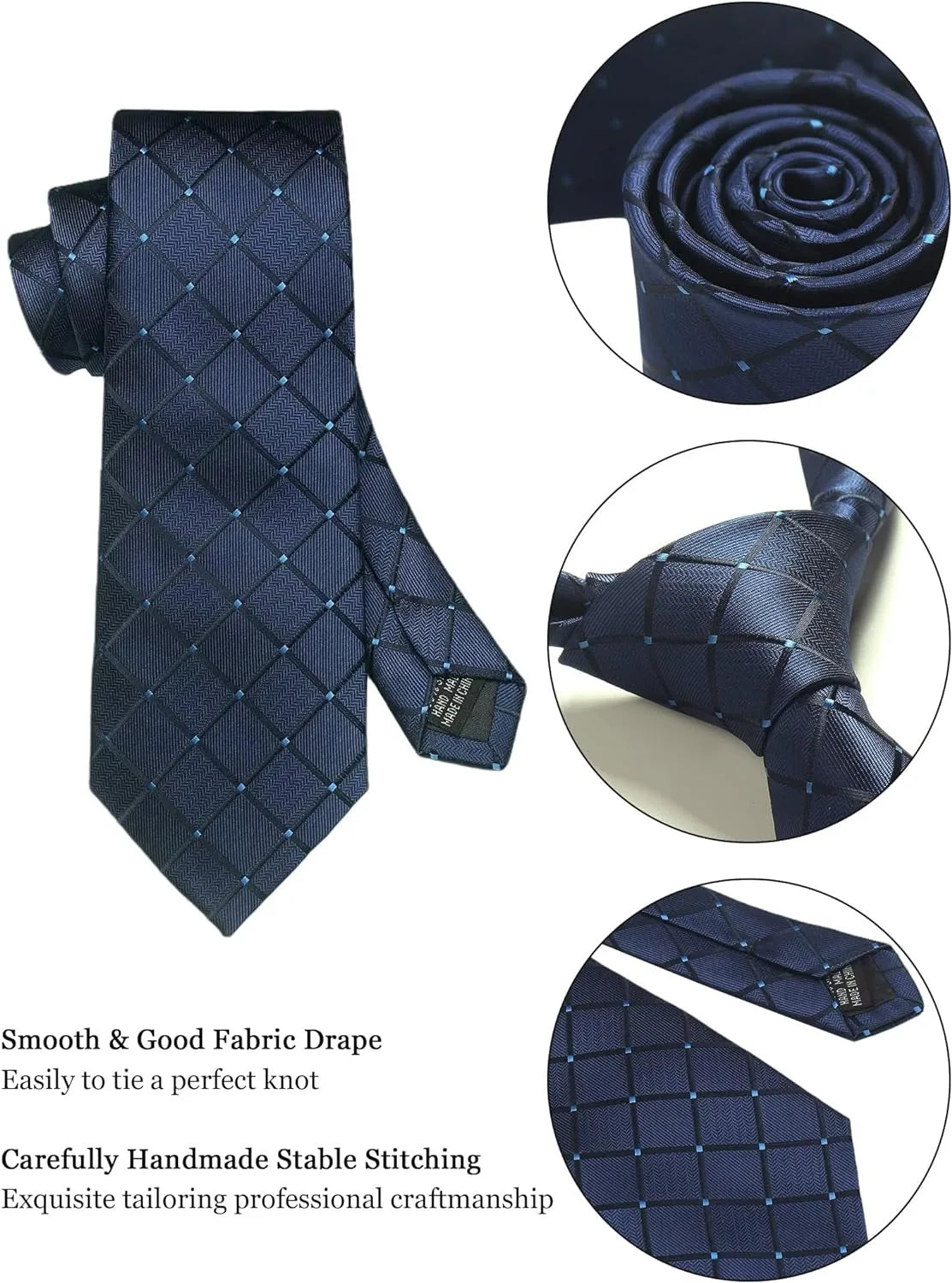 100% Silk Men's Tie Set – 8cm Business Necktie with Handkerchief & Cufflinks