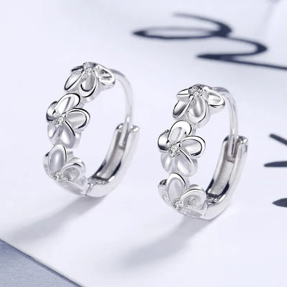 925 Sterling Silver Needle Earrings for Women - Crystal Zircon Flower Studs