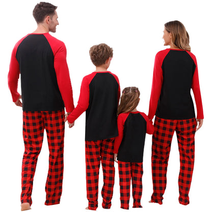 Family Matching Christmas Pajamas Set – Letter, Hat & Plaid Print PJs