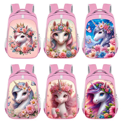 3D Unicorn Flower Print Backpack | Cartoon School Bag for Girls & Teenagers