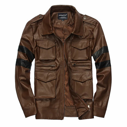 High-End Slim-Fit Lyon Leather Jacket with Three-Dimensional Pockets