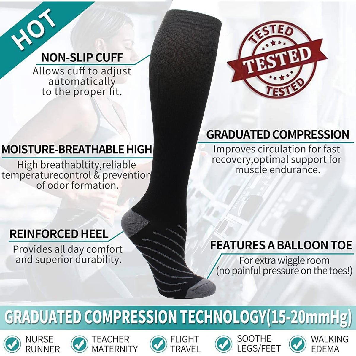 6 Pairs Copper Black Compression Socks – High-Performance Athletic