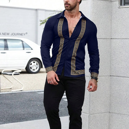 Men's Business Casual Retro Printed Shirt – Formal Button-Up with Four-Way Elastic Fabric