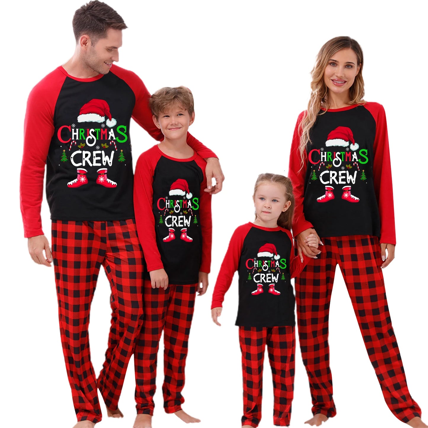 Family Matching Christmas Pajamas Set – Letter, Hat & Plaid Print PJs