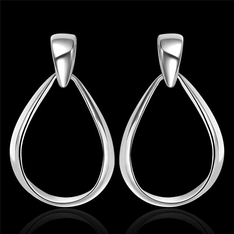 925 Sterling Silver 36MM Oval Water Drop Earrings for Women