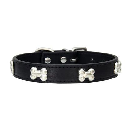 Durable Leather Pet Collars - Bone Design for Dogs & Cats