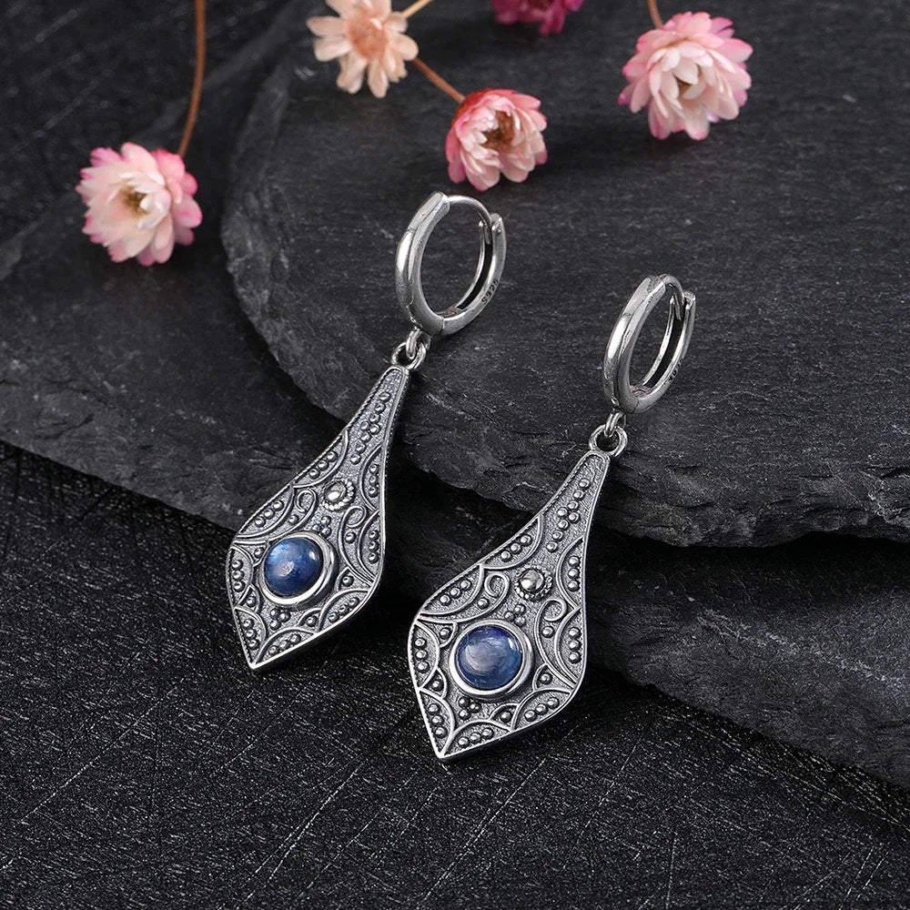 925 Sterling Silver Long Drop Earrings with Natural Moonstone