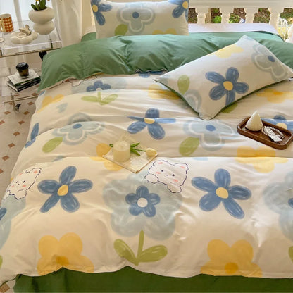 Dog Printed Bed Set | Floral Duvet Cover & Pillowcase in Various Sizes