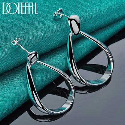 925 Sterling Silver Big Circle Drop Charm Earrings