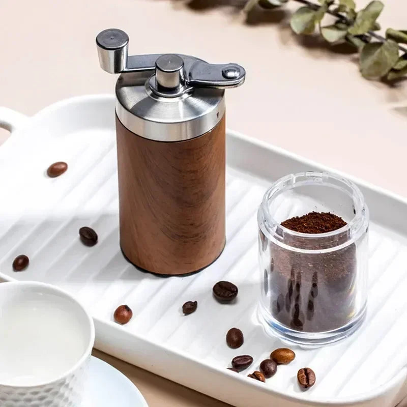 Coffee Bean Grinder – Wood Grain Stainless Steel Hand Crank Grinder for Kitchen and Coffeeware