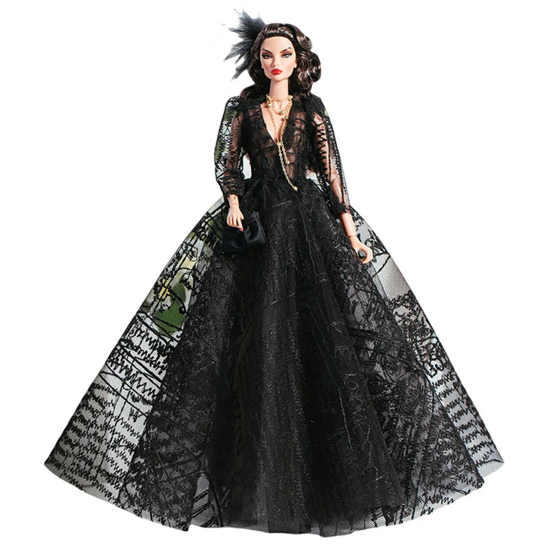 European Fashion Black Lace Dress Set for Barbie Blythe