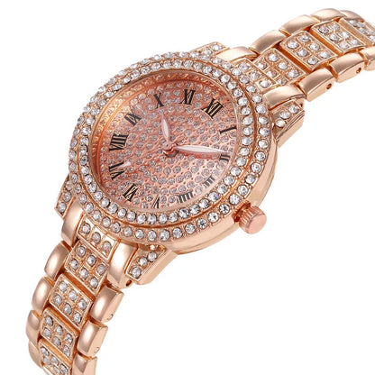 Elegant Women's Quartz Watch with Zircon Accents and Folding Buckle