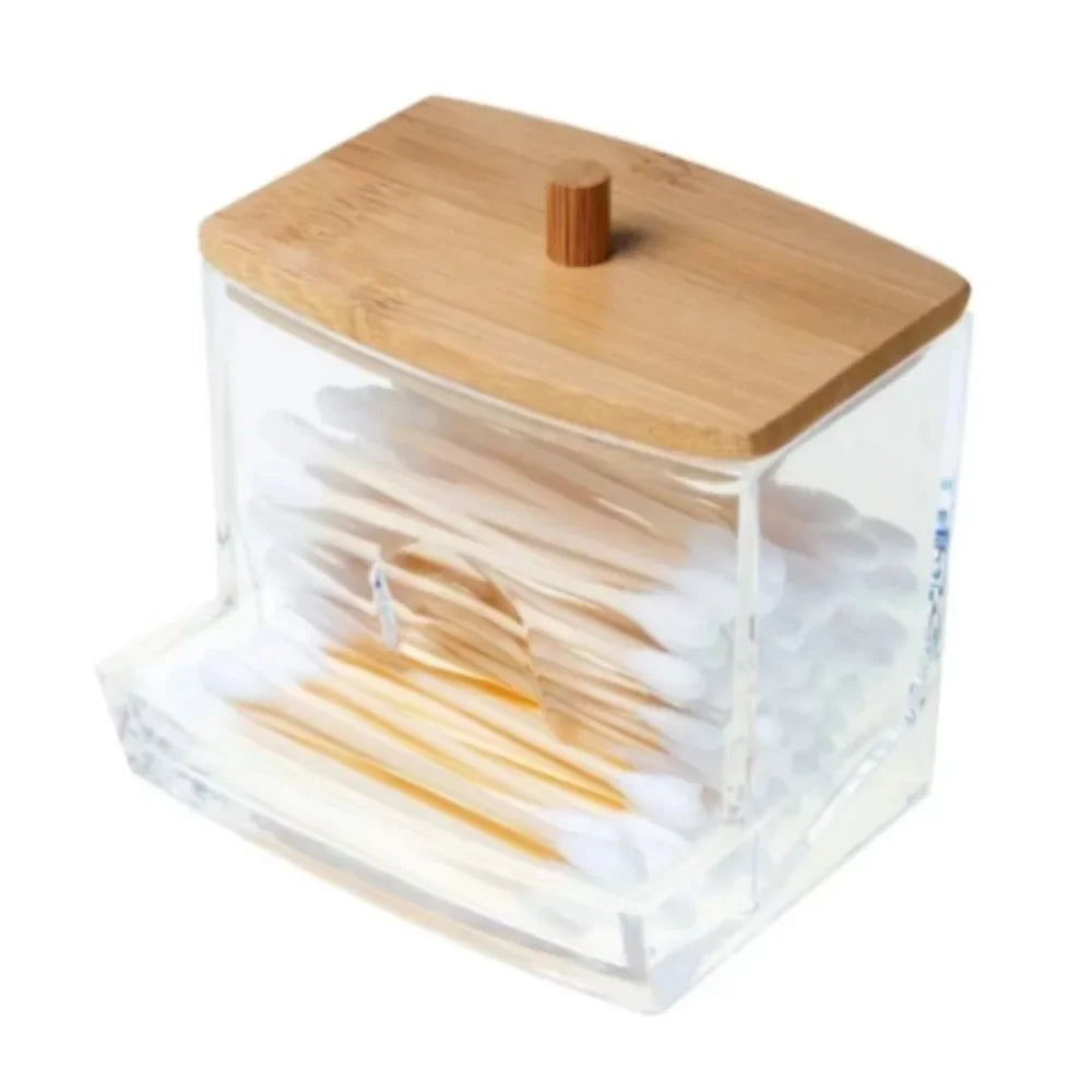 Cotton Swab Storage Box with Bamboo Cover