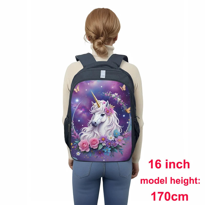 Cute Unicorn Flower Print Backpack | Laptop & School Bag for Teen Girls & Women