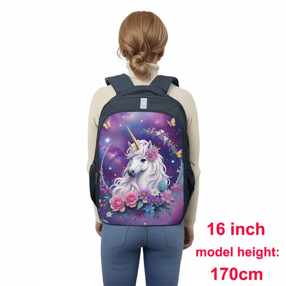 Cute Unicorn Flower Print Backpack | Laptop & School Bag for Teen Girls & Women