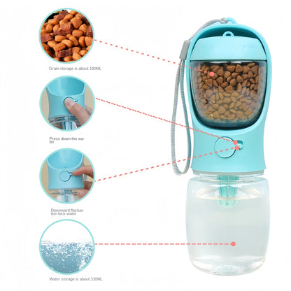 2-in-1 Portable Dog & Cat Water Bottle | Food & Water Container for Travel