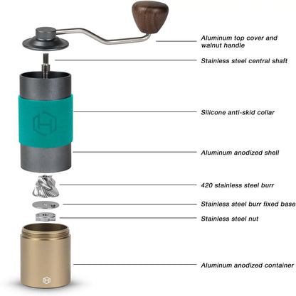 Manual Coffee Grinder with Adjustable Conical Burr – 30g Capacity