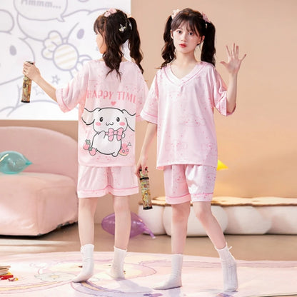 Summer Ice Silk Kids Sleepwear | Short Sleeve Thin Pajamas & Robe