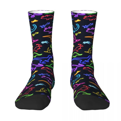 High Quality Neon Dinosaur Printed Socks