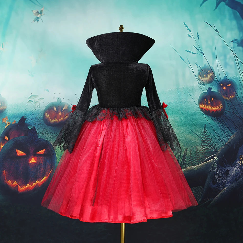 Girls Vintage Gothic Vampire Costume - Tulle Halloween Dress (3-12Yrs)