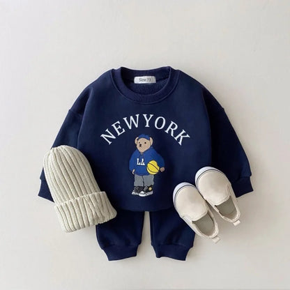 Korea 2023 Baby Boys Clothes Set – Letter Bear Hoodie & Pants