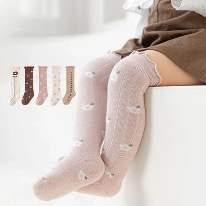 Flower Striped Knee High Long Socks