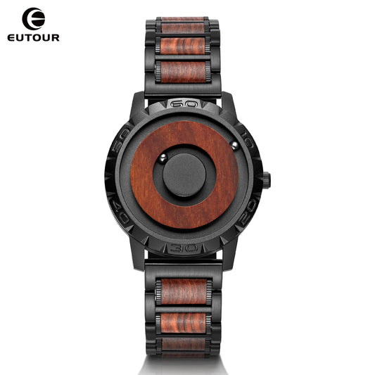 EUTOUR Men's Solid Wood Magnetic Watch: Luxury Sport Quartz Timepiece