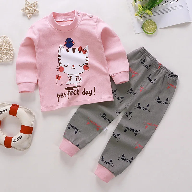 Cotton Kids Pajamas - Animal Print Two-Piece Sleepwear Set