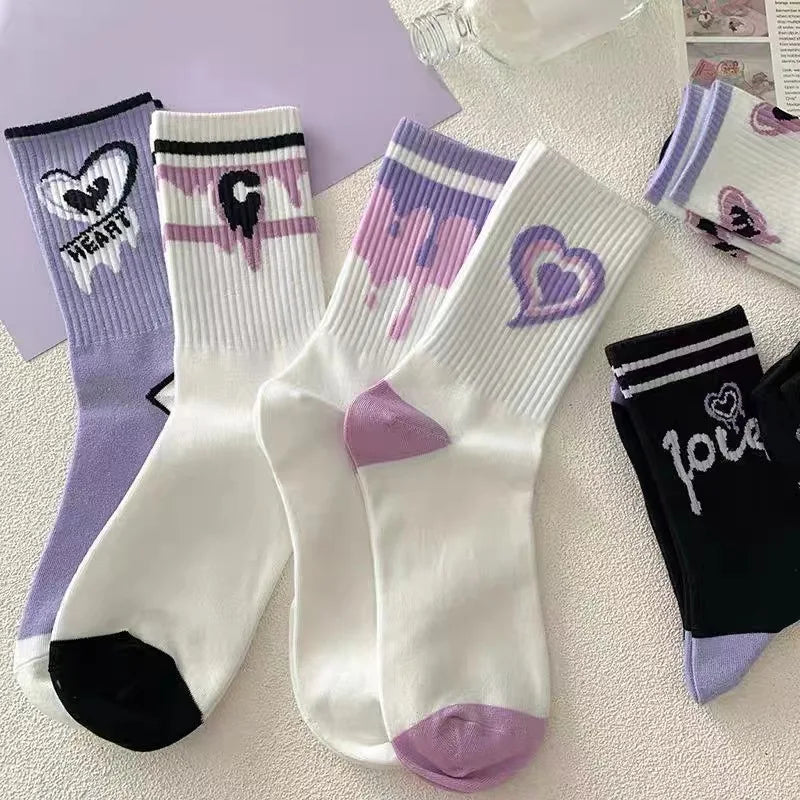 7 Pairs of Women's Purple Heart Pattern Socks