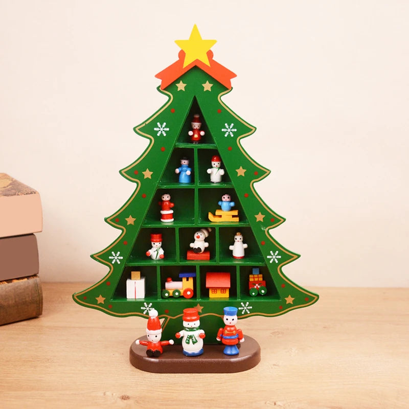 Creative Wooden Christmas Tree Decorations – 3D Red Tabletop Ornaments