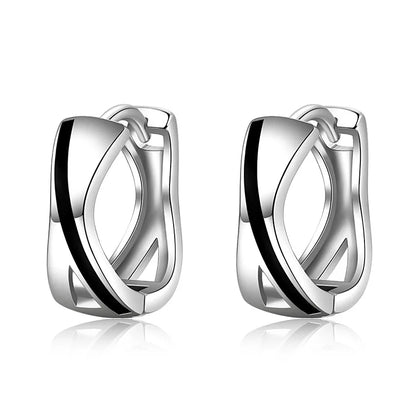 925 Sterling Silver Hoop Earrings with Black Pattern