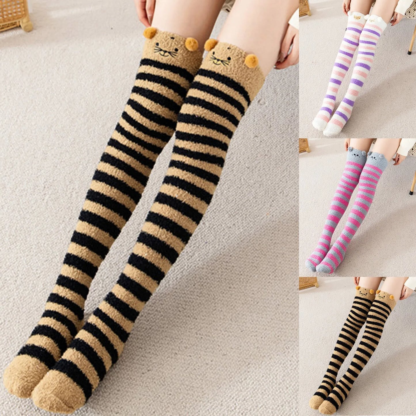 Fuzzy Over Knee Cartoon Thigh High Home Socks