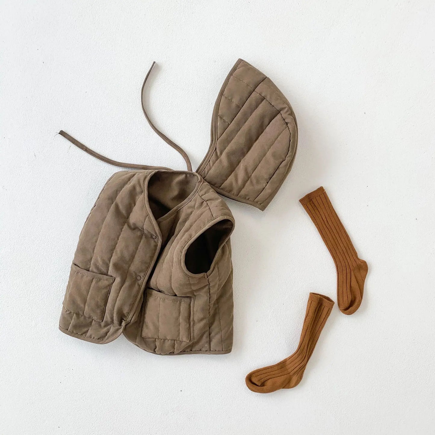 Autumn Winter Baby Vest with Hat | 2PCS Cotton Coat Set