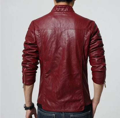 New Men’s Fashion Slim Leather Biker Jacket