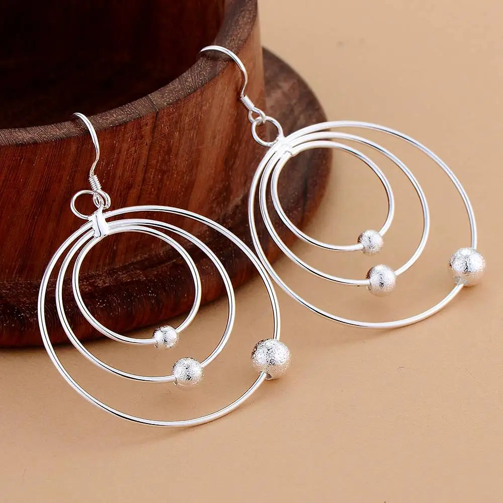 100% 925 Sterling Silver Earrings for Women | Three Circle Beads