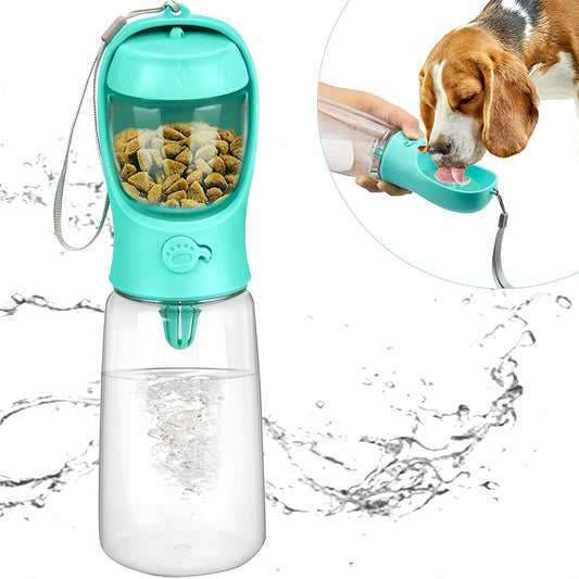 Portable Pet Water Bottle with Food Dispenser