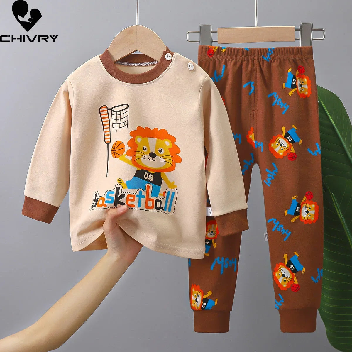 Kids Autumn Pajamas - Cartoon Dinosaur T-Shirt & Pants