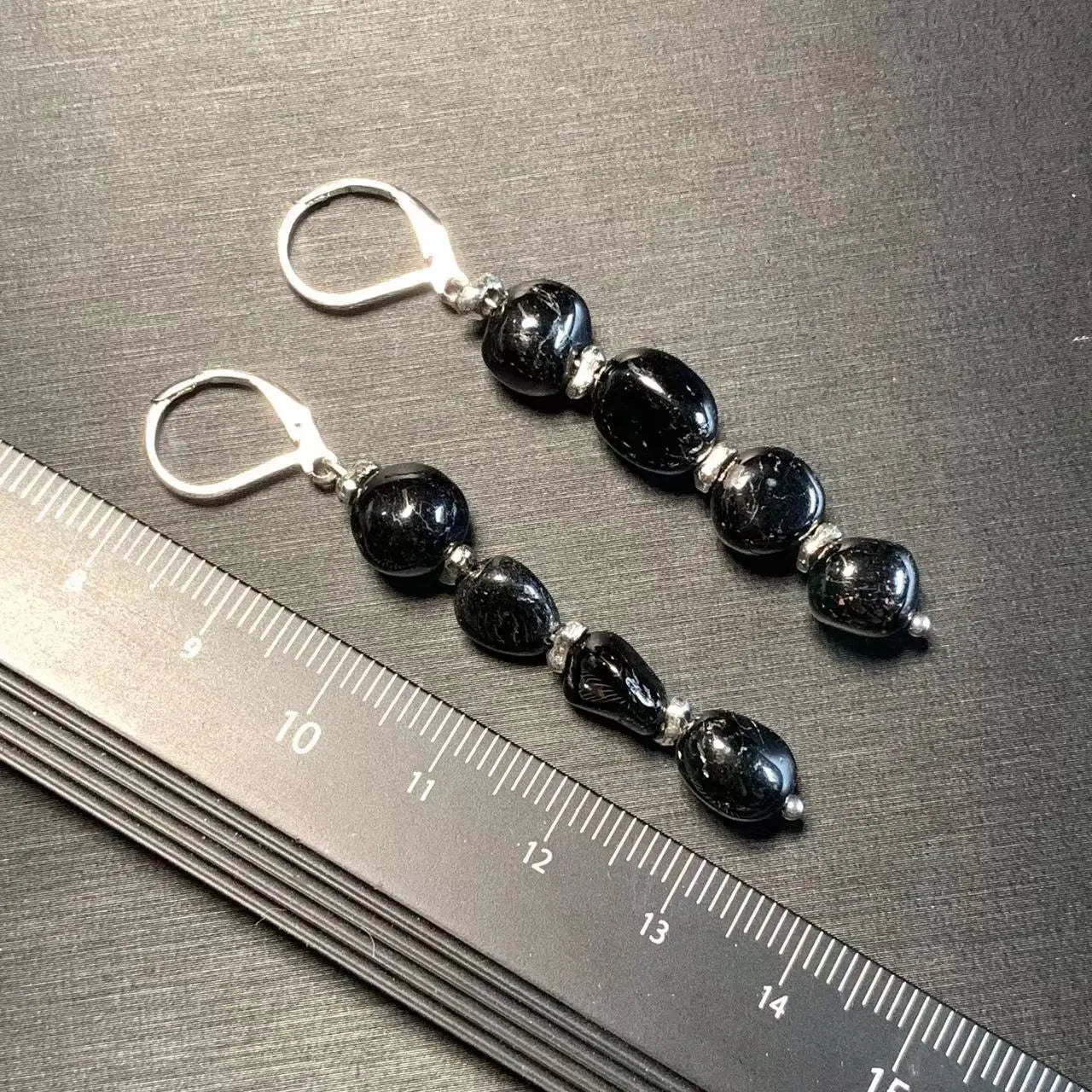 Vintage Black Tourmaline Hoop Earrings