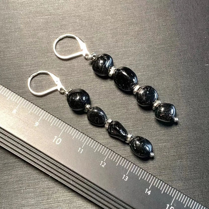 Vintage Black Tourmaline Hoop Earrings