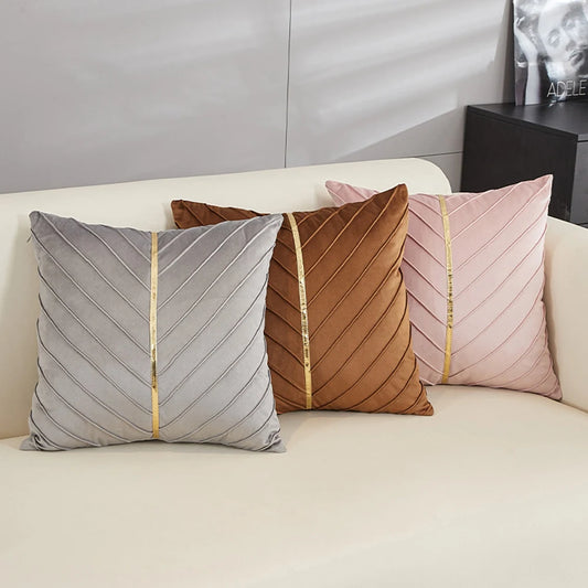 Luxury Nordic Velvet Throw Pillow Covers – Gold Leather Decorative Square