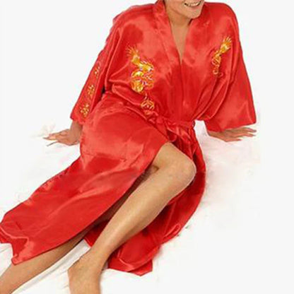 Chinese Dragon Silk Kimono Bathrobe for Men - Satin Sleepwear Gown