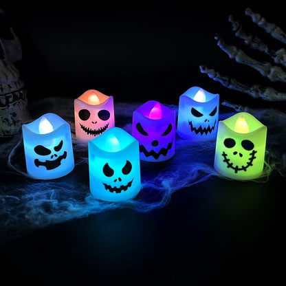 6 pcs Halloween LED Ghost Pumpkin Candle Lights for Party & Haunted House Decor