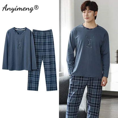 Deer Print Men's Pajamas - Soft Cotton Autumn Winter Loungewear