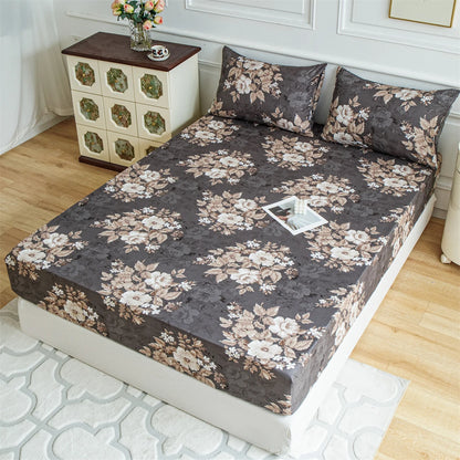 Brown Flowers Fitted Sheet | 100% Polyester Mattress Cover | Minimalist Design